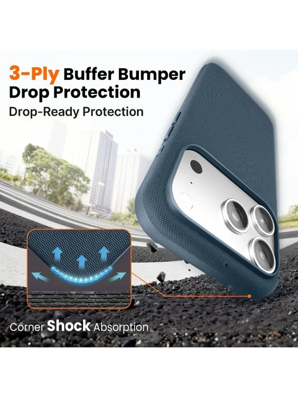 iPhone 18 Pro Blue Techwoven Drop Protection Shockproof Skin-Friendly Case